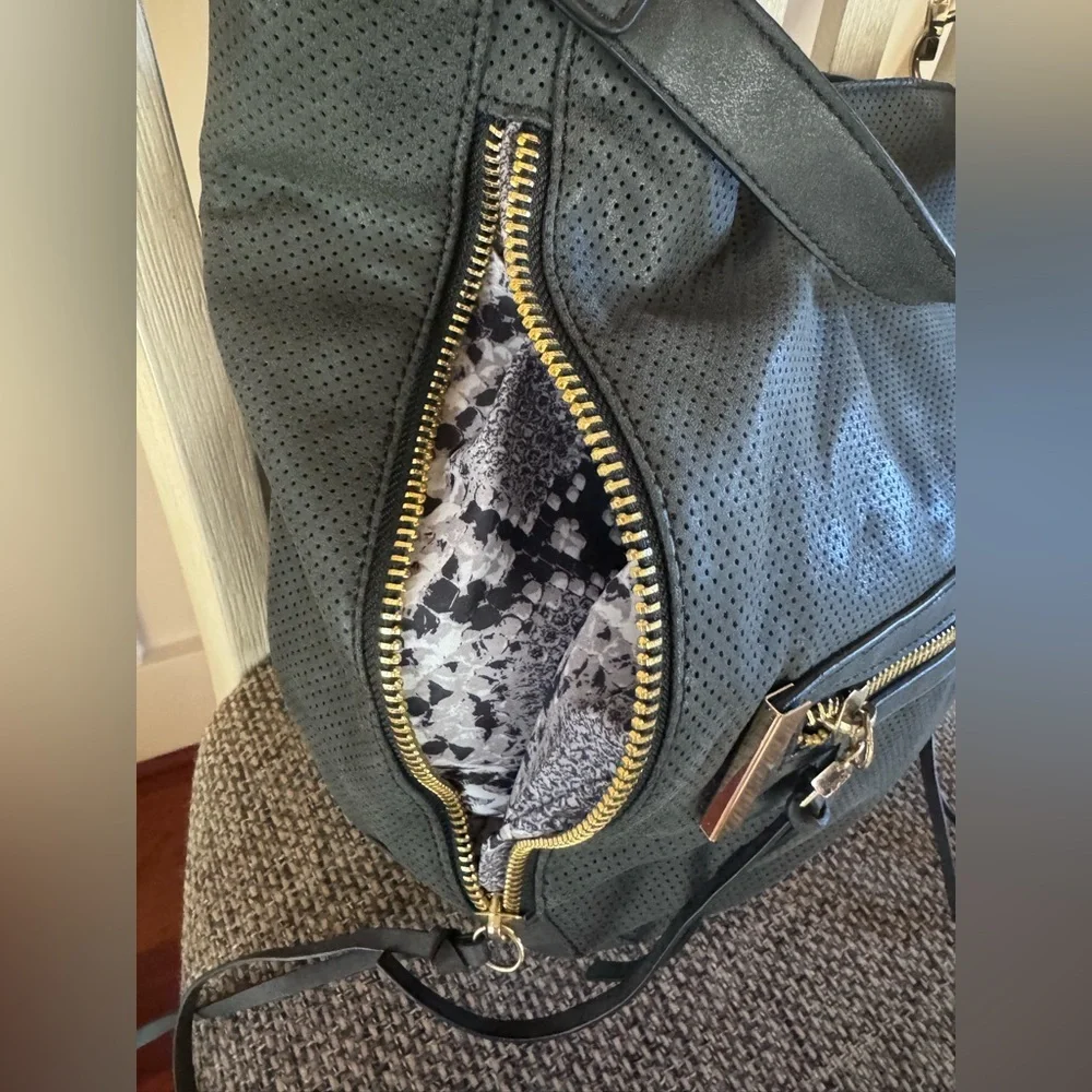 Nicole Miller New York Classic Black Hobo Bag with Gold Accents
